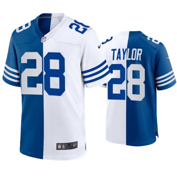 Men's Indianapolis Colts #28 Jonathan Taylor Blue White Split Limited Stitched Football Jersey Men's Indianapolis Colts #28 Jonathan Taylor Blue White Split Limited Stitched Football Jersey